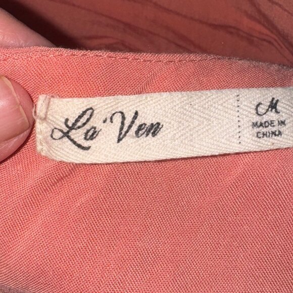 La Ven Coral Tiered Ruffle Sleeve Maxi Dress Back Tie M Cottage Core County Farm - Picture 7 of 11